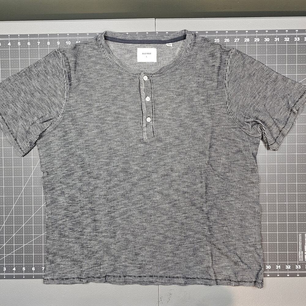 Billy Reid Hunter Henley Shirt Large Gray Herringbone Ribbed Heritage Workwear